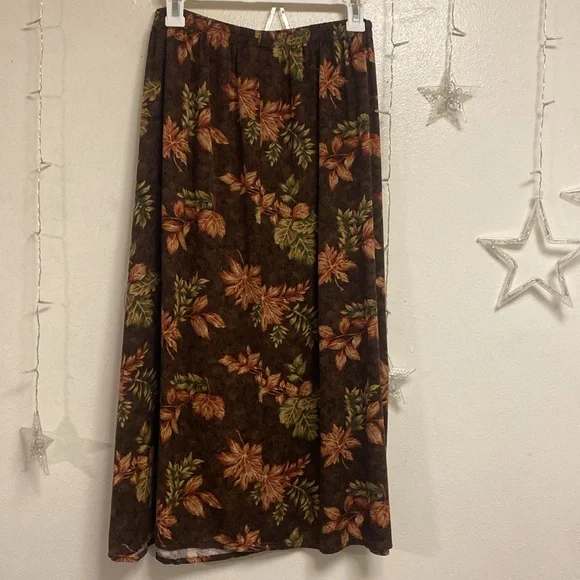 Autumn Leaf Pattern Brown Fall Maxi Skirt - Picture 3 of 4